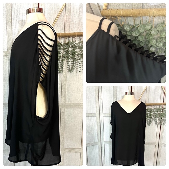 Torrid Black Ladder Cut Sleeve Shirt Blouse Short Sleeve Strappy Plus Size 4 4X - Picture 1 of 9